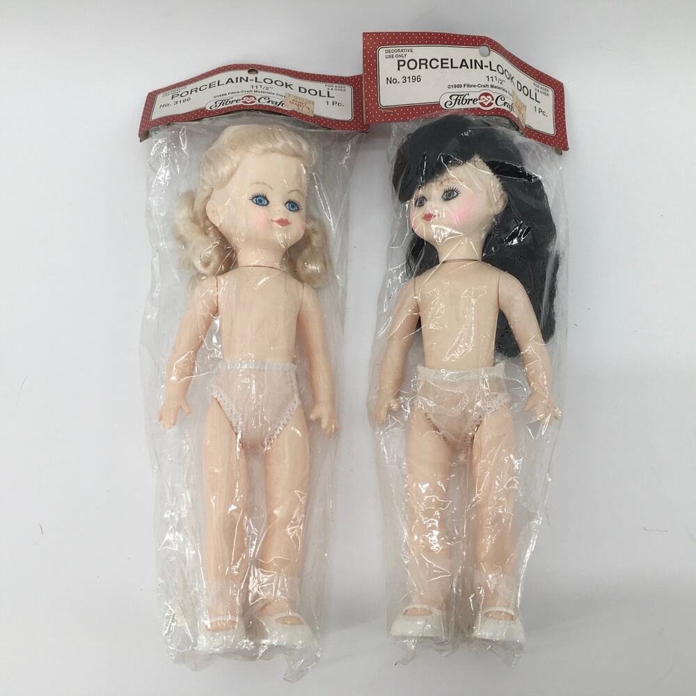 VTG Fibre-Craft Porcelain Look Vinyl Fashion Doll 11.5" No 3196 Lot of 2 Craft